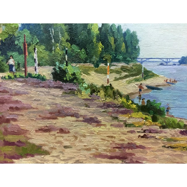 1970s 1970s Oil Painting Rest by the River Leonid Konstantinovich Kudryavtsev For Sale - Image 5 of 9