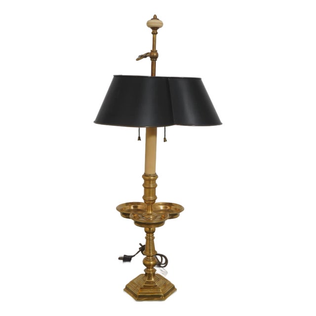 1970s Chapman Brass Table Lamp W. Tole Shade For Sale