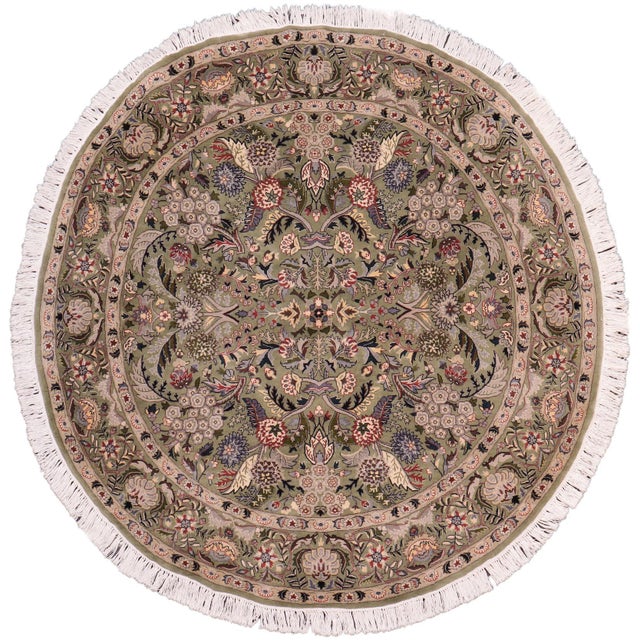 Shabby Chic 1990's Pak-Persian Green/Gray Wool Round Rug - 6'2'' X 6'3'' For Sale - Image 9 of 9