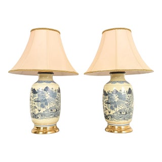1970s Chinese Blue and White Porcelain Ginger Jar Table Lamps by Westwood - a Pair For Sale