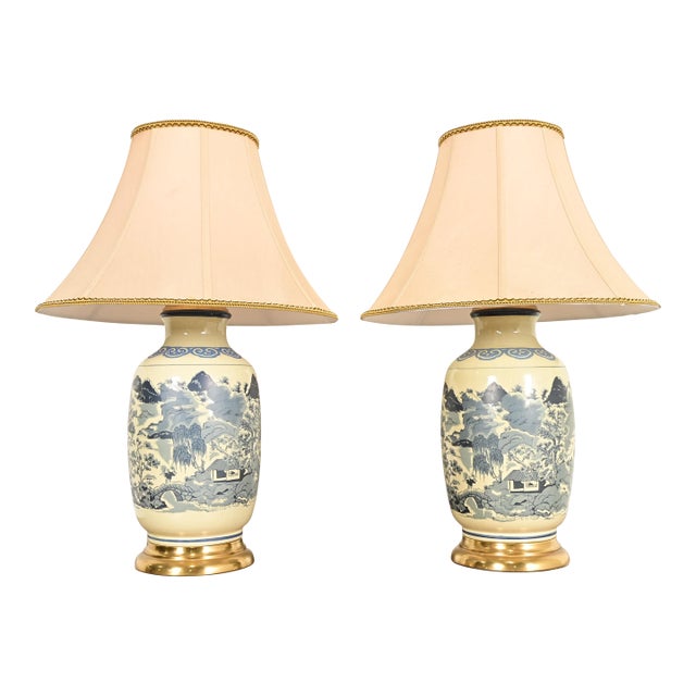 1970s Chinese Blue and White Porcelain Ginger Jar Table Lamps by Westwood - a Pair For Sale
