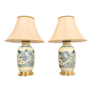 1970s Chinese Blue and White Porcelain Ginger Jar Table Lamps by Westwood - a Pair