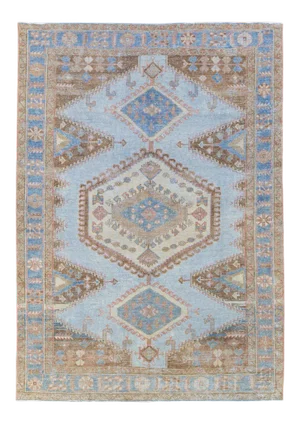 Vintage Malayer Handmade Medallion Designed Blue Wool Rug
