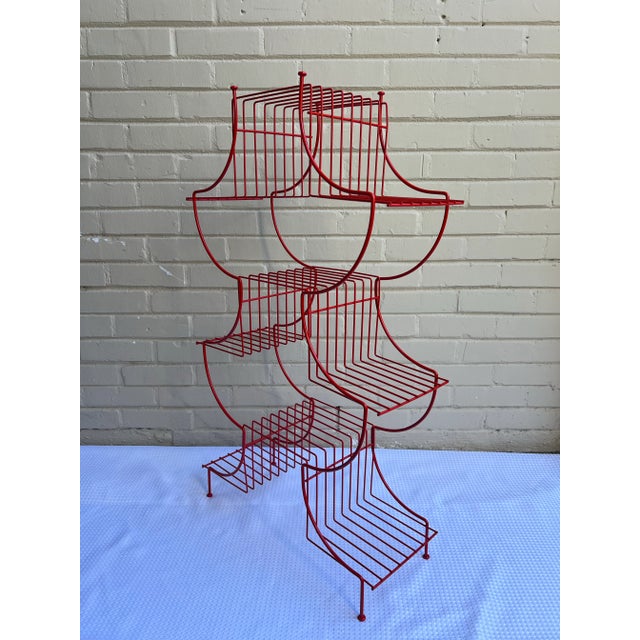 Vintage Mid-Century Atomic Pagoda Nine Tier Tole Plant Stand - Newly Painted Red For Sale - Image 4 of 6