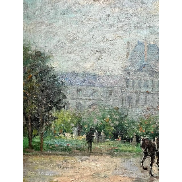 Impressionist Paris Street Scene, Tuileries Garden in Silver Frame, Signed 1980's For Sale In New York - Image 6 of 12