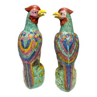 Chinese Famille Rose Porcelain Phoenixes--a Pair For Sale