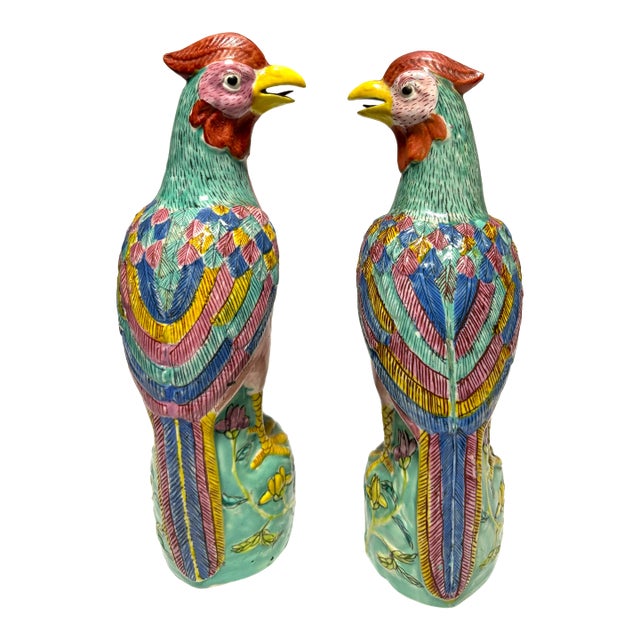Chinese Famille Rose Porcelain Phoenixes--a Pair For Sale