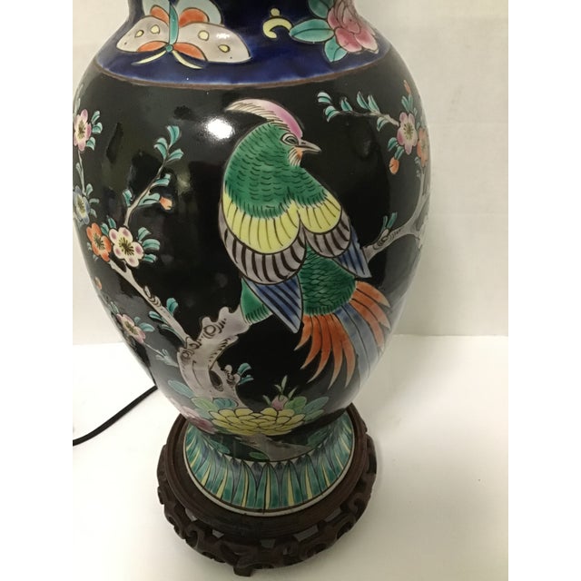 Antique Asian Hand Painted Bird Lamp Gorgeous vibrant colors Wood base Double original sockets Looks to be rewired But the...