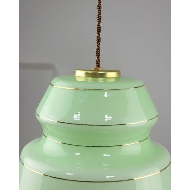 Mid-Century Pendant Lamp in Green Glass and Brass For Sale - Image 9 of 15