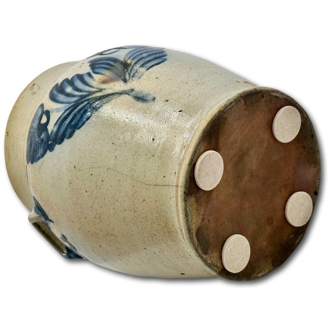 Outstanding Large 3 Gallon Size Antique American Stoneware Jar With Extensive Blue Hand Decorated Features - Circa 1830s For Sale - Image 13 of 18