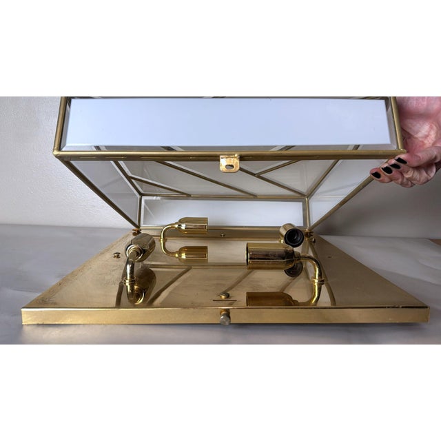 Mid 20th Century Italian Opaline Glass and Brass Flush Mount Ceiling Light For Sale - Image 16 of 18