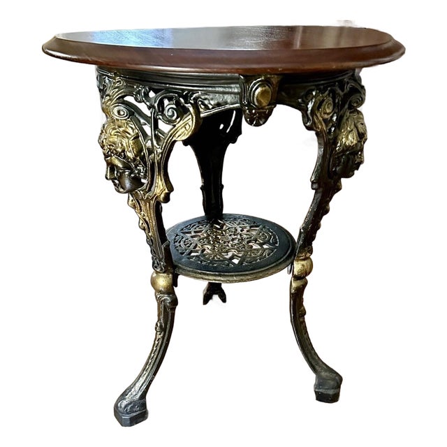 19th Century Cast Iron London Pub Table W/Wooden Mahogany Top For Sale