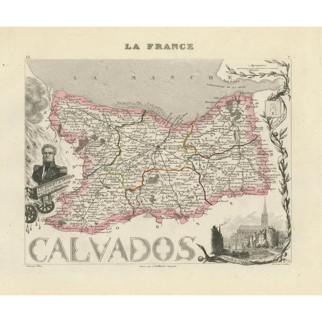 Gold Map of Calvados France with Caen and Cider-Brandy Region, 1800s For Sale - Image 8 of 10