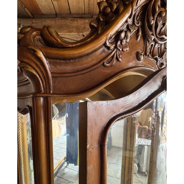 Copper Vintage French Rococo Copper-Gilt Bow Front Tall Curio Cabinet With Mirrored Back For Sale - Image 8 of 11