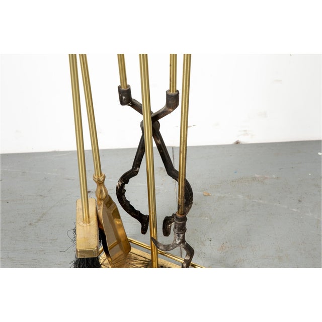 Traditional Vintage Brass Fireplace Tool Set—Five Piece Set For Sale - Image 3 of 5