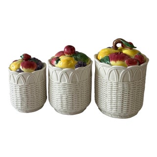 Set of 3 Vintage Canisters With Fruit Basket Design Made by Otagiri For Sale