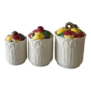 Set of 3 Vintage Canisters With Fruit Basket Design Made by Otagiri