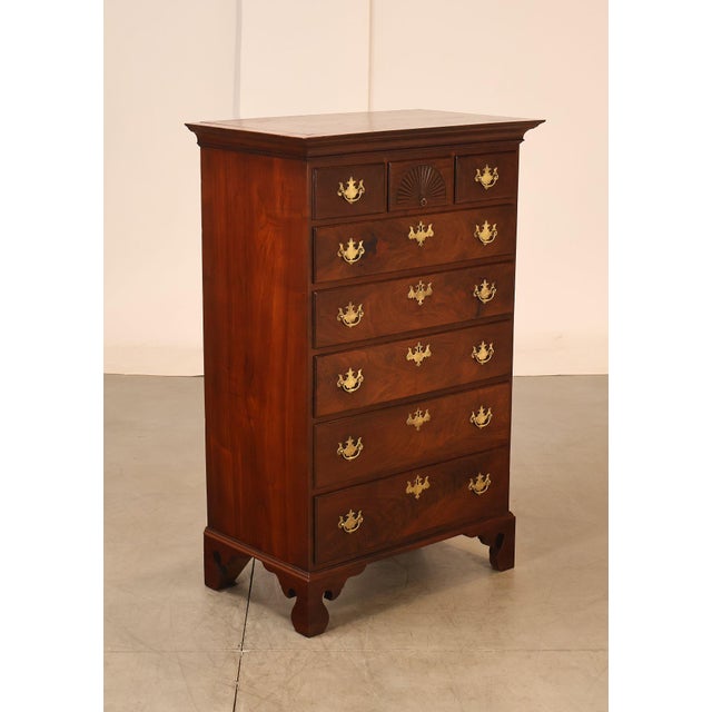 High Quality Bench Made Solid Walnut Highboy Chest Featuring A Straight Form With Graduated Drawers And Molded Top. Upper...