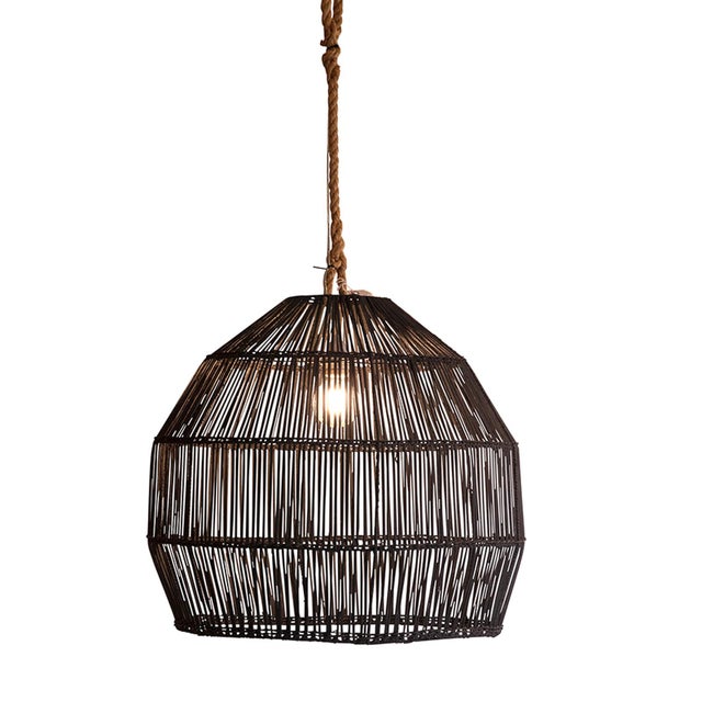 Organic Modern Black Rattan & Rope Pendant Light For Sale - Image 4 of 6
