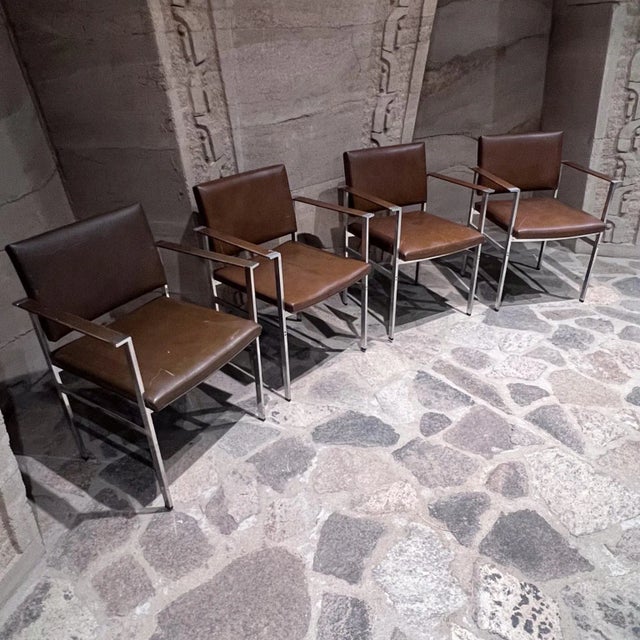 1950s 1950s Vintage Brown Leather Paddle Chairs Set of Four Ward Bennett For Sale - Image 5 of 12