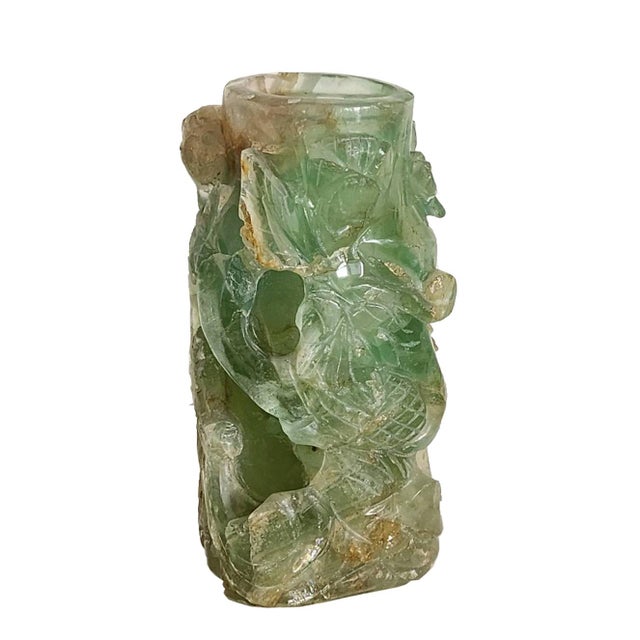 Offered is a 1940s-1950s hand carved fluorite/green quartz lamp base. It has a 1" diameter carveout at the top to fit a...