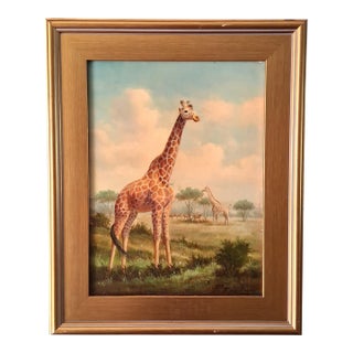 19th C. Oil on Board of Giraffes by Hilton Pratt For Sale