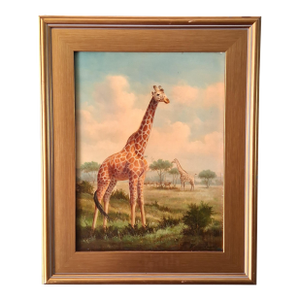19th C. Oil on Board of Giraffes by Hilton Pratt