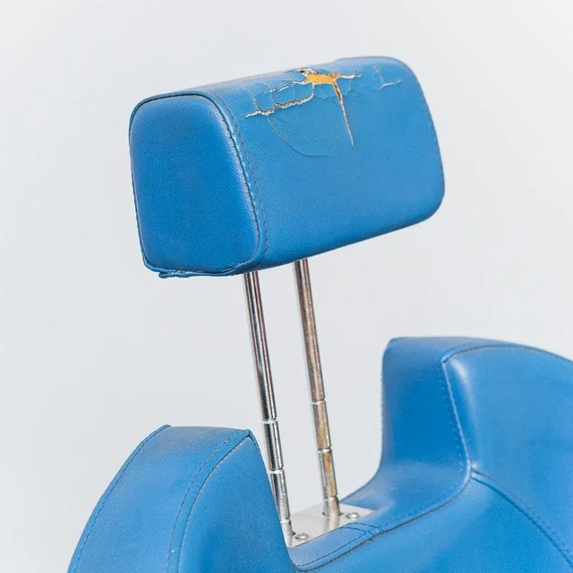 Set of Blue Eco-Leather Barber Chairs, 1980s For Sale - Image 12 of 13