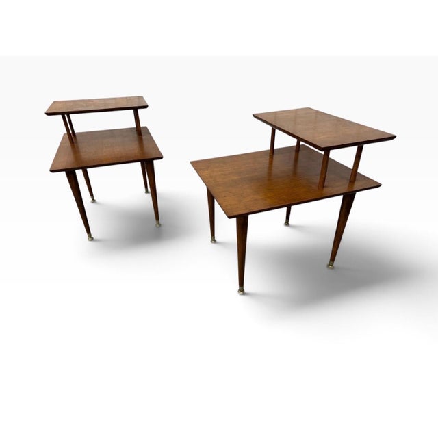 Mid-Century Modern Mid-Century Modern Walnut Step Side Tables - Set of 2 For Sale - Image 3 of 6