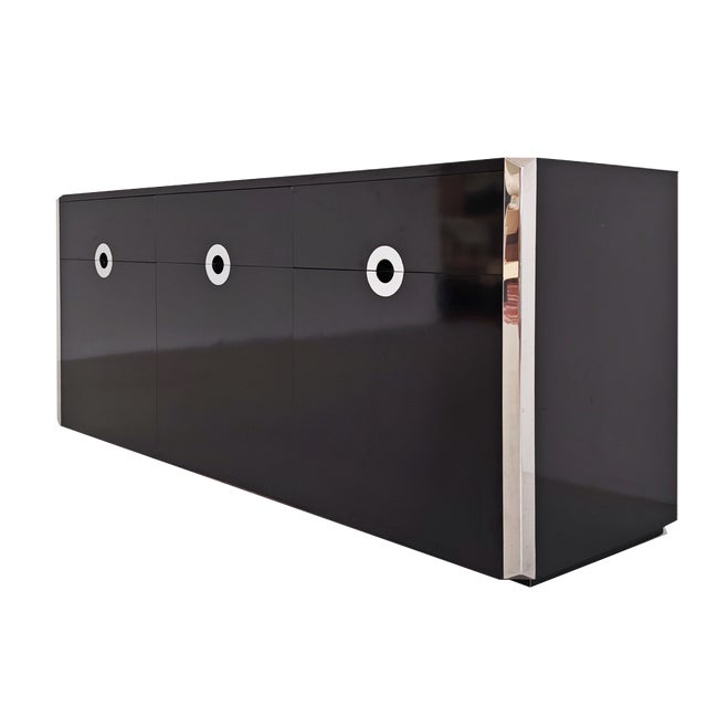Bar Sideboard in Black Laminate and Chrome by Mario Sabot, 1970s For Sale