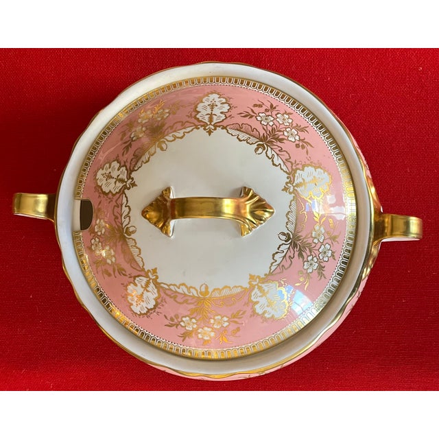 John Aynsley Aynsley Pink & Gold Foliage English Bone China Porcelain Soup Tureen or Vegetable Serving Dish For Sale - Image 4 of 18