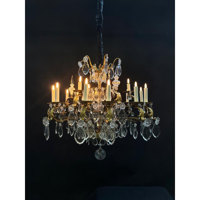 Bronze and Crystal Chandelier, 1890s For Sale - Image 6 of 18