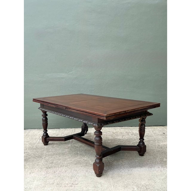 Vintage Carved Wood Extension Dining Table For Sale - Image 4 of 12