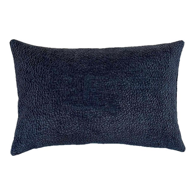 Vintage Navy Blue Reversible Boucle Pillow For Sale