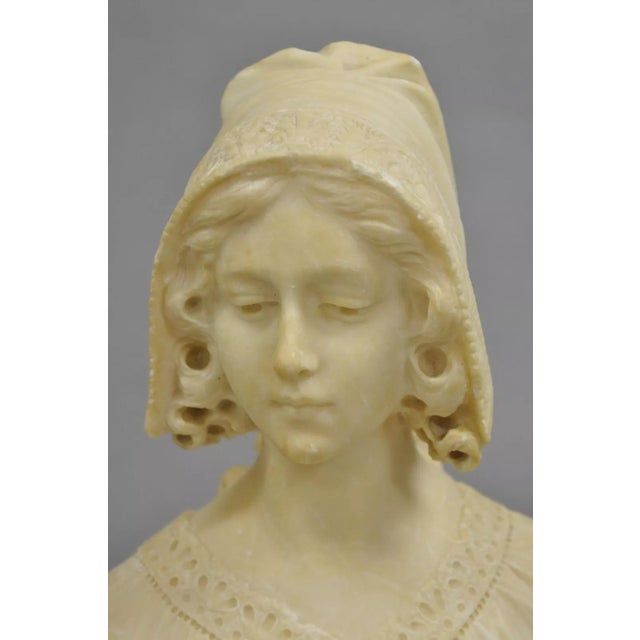 Victorian Early 20th Century Antique Victorian Carved Alabaster Marble Figural Young Woman Maiden Bust Statue For Sale - Image 3 of 12