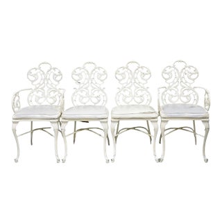 Vintage Art Nouveau Style Trojan Scrolling Cast Aluminum Dining Chairs Set of 4 For Sale