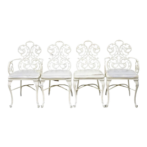 Vintage Art Nouveau Style Trojan Scrolling Cast Aluminum Dining Chairs Set of 4