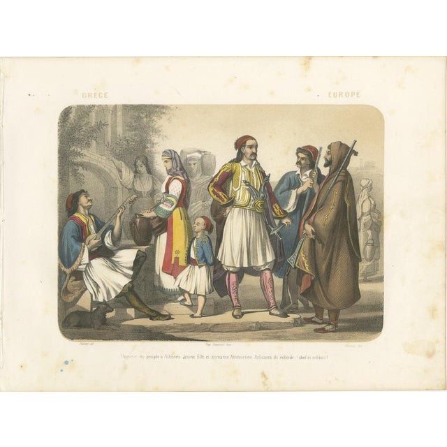 Title: Greek Costumes – Athenians and Palicars of Selléide, c.1845 : This splendid hand-colored lithograph, titled “Grèce...