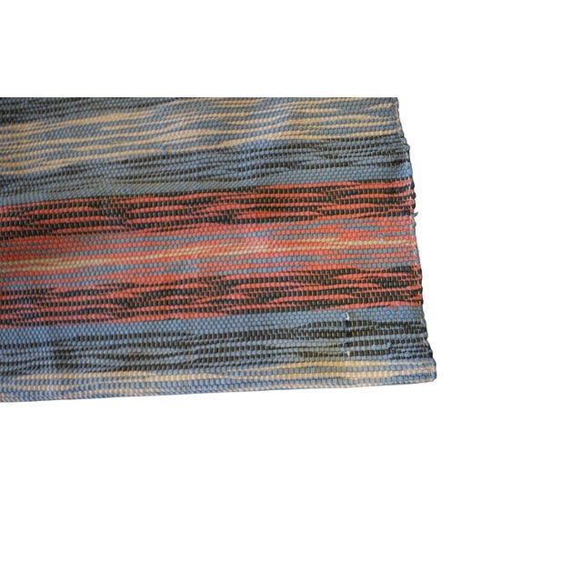 1980s Vintage Swedish Handwoven Rag Rug in Blue and Red Tones, 1960s For Sale - Image 5 of 7