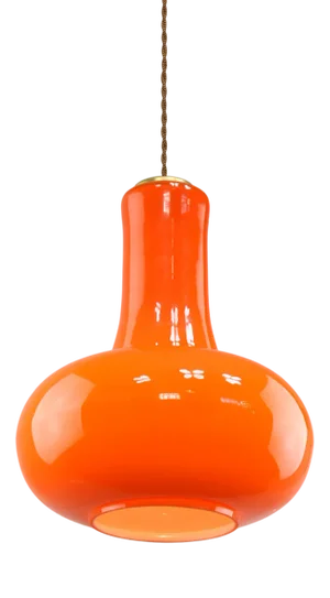 Mid-Century Italian Orange Glass and Brass Pendant Lamp