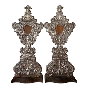 Early 19th Century Large Indo-Portuguese Silver Mounted Wood Reliquaries - A Pair