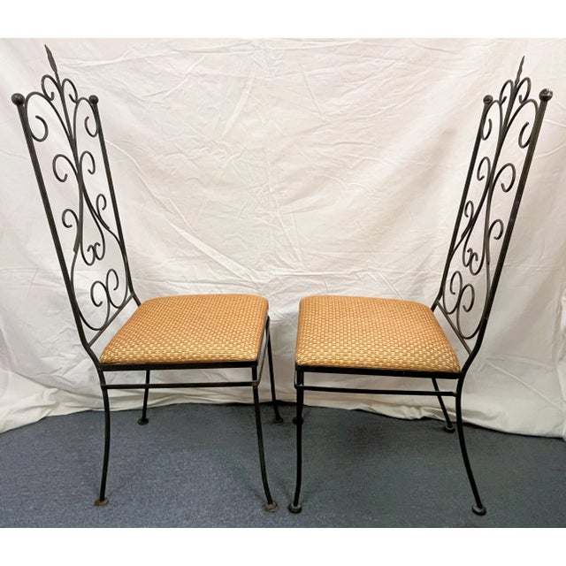 Metal Vintage Salterini Style Scroll Back Metal Dining Chairs With Upholstered Seats- Set of 4 For Sale - Image 7 of 12