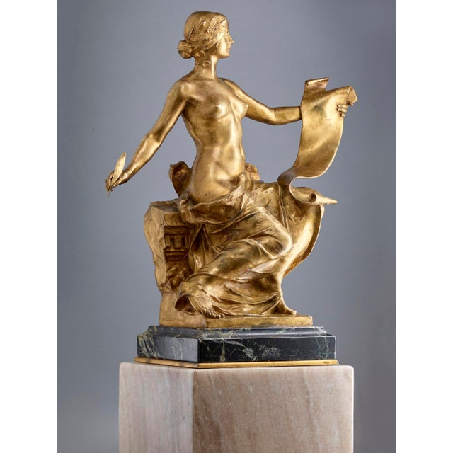 Georges Bareau, Allegory of History, 1890s, Bronze and Marble For Sale - Image 6 of 11