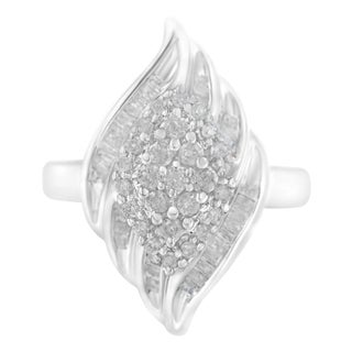 .925 Sterling Silver �� Cttw Round and Baguette Cut Diamond Stair-Stepped Cluster Waterfall Cocktail Ring (I-J Color, I2-I3 Clarity) - Size 7-3/4 For Sale