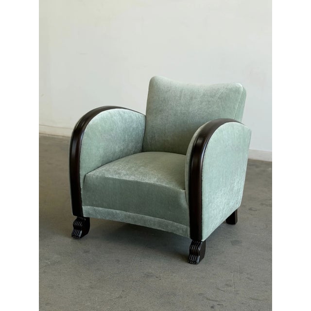 Art Deco 1960s Arched Chairs in Mint Blue Mohair For Sale - Image 3 of 15