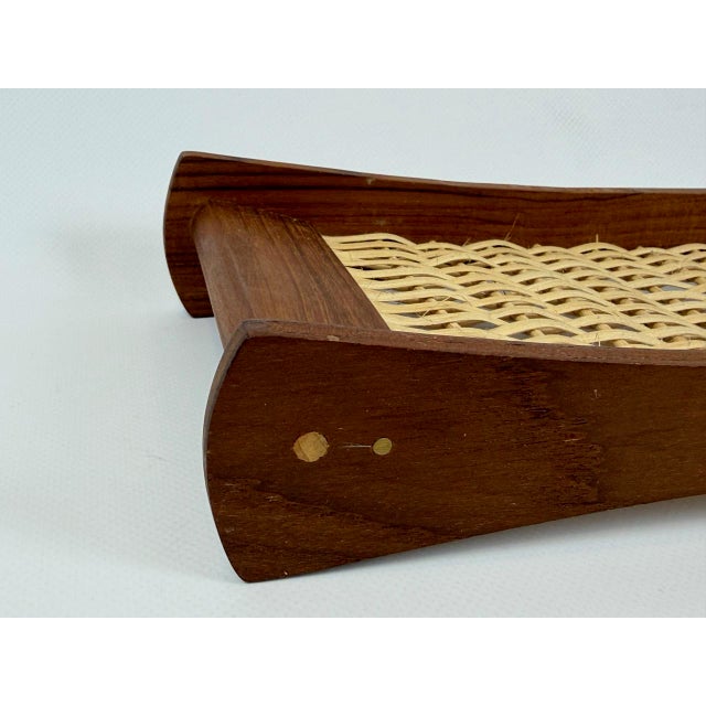 Mid-Century Modern Teak Serving Tray with Rattan Bottom from Poulsen Krogstrup, 1960s For Sale - Image 9 of 13