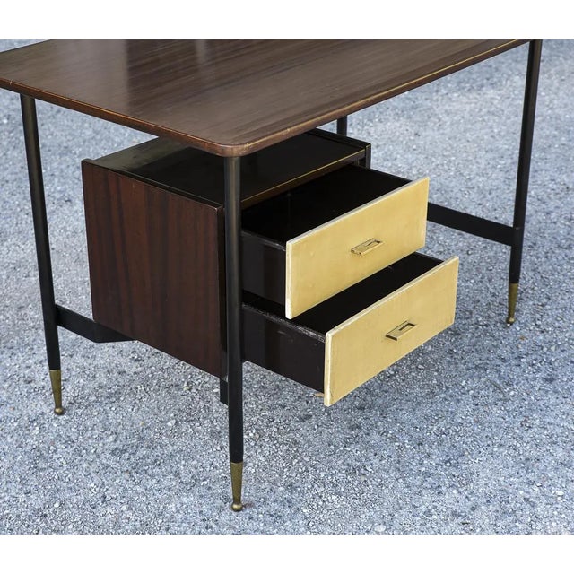 1950s Wooden & Metal Desk with Drawers, Italy, 1950s For Sale - Image 5 of 9