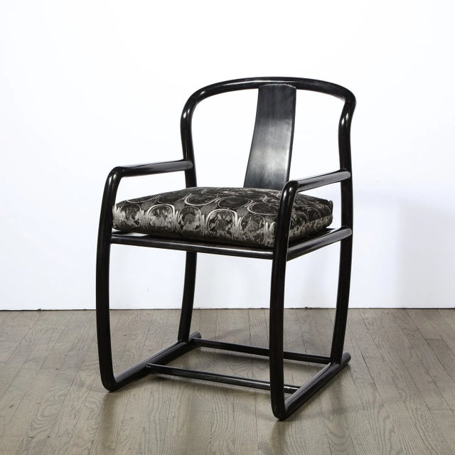 Wood Pair of Modern Armchairs in Smoked Emerald Velvet & Ebonized Walnut by Donghia For Sale - Image 7 of 11