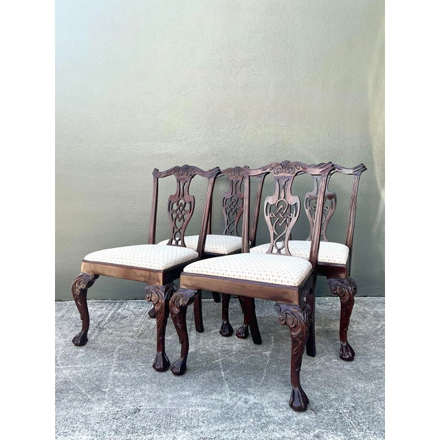 Vintage Carved Mahogany Chippendale Dining Chairs - Set of 4 For Sale In West Palm - Image 6 of 12