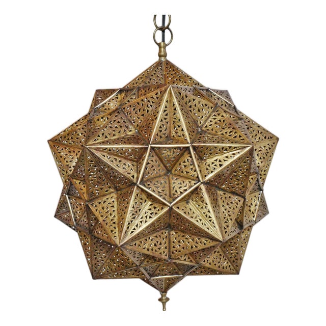 Vintage Indian Brass Origami Star Pendant Light Small For Sale